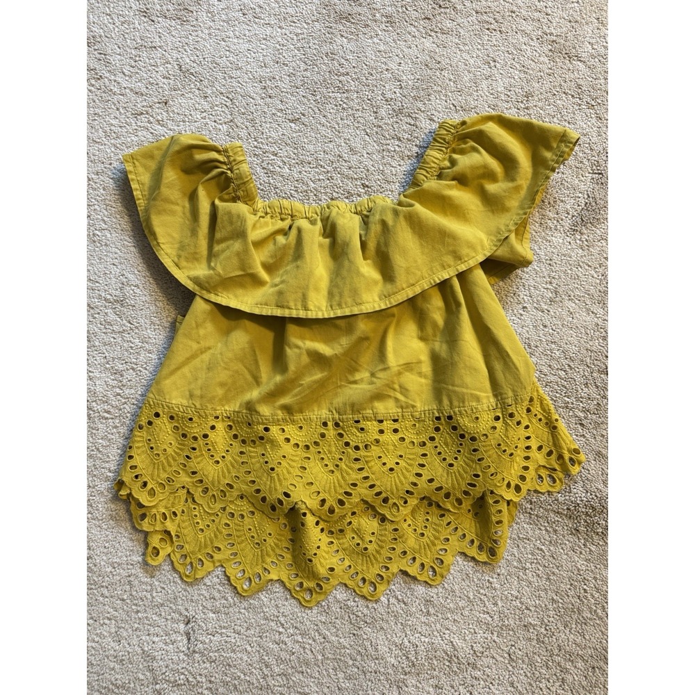 Madewell Eyelet Balcony Off-The-Shoulder Top Size Large Mustard Yellow - Picture 6 of 7